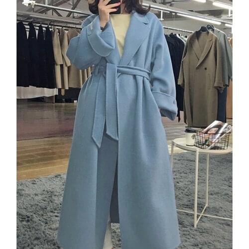 2020 Korean Winter High End Belt Loose X-Long Plus Size Hand-sewn Double-sided Wool Coat Women New Loose Bathrobe-style Jacket