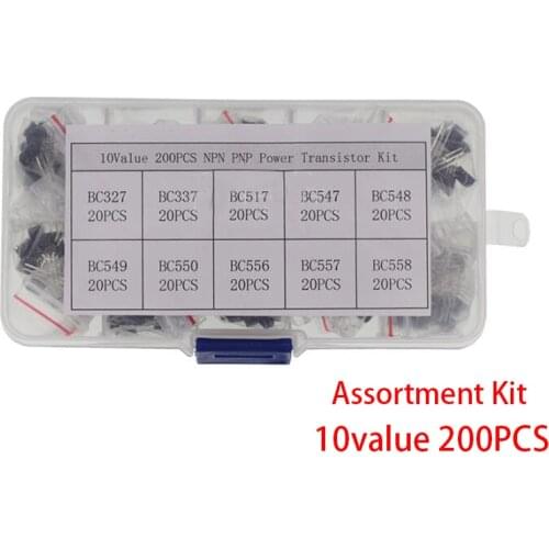 10value 200PCS BC337 BC327 2N2222 2N2907 2N3904 2N3906 S8050 S8550 A1015 C1815 Transistor Assortment Kit Transistors Box Pack