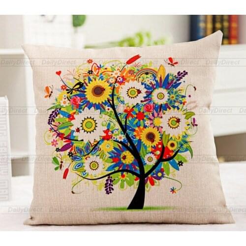 1x Cushion Case Composite Linen Colorful Tree Throw Pillow Cover 42x42cm Home Decor Sofa Car Seat Throw Pillow Cover