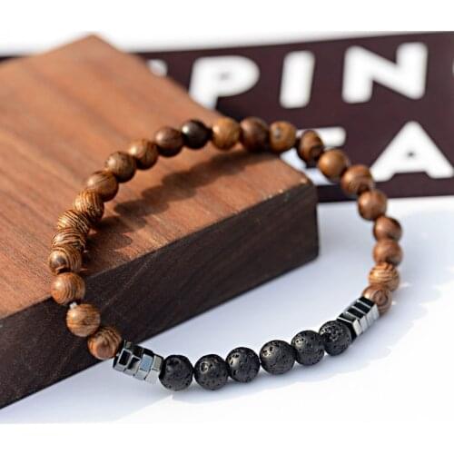 2020 Classic Women 6MM Natural Wood Beads Bracelet Men Ethnic Hematite Lava Stone Bracelet Homme Prayer Jewelry Yoga Bracelet