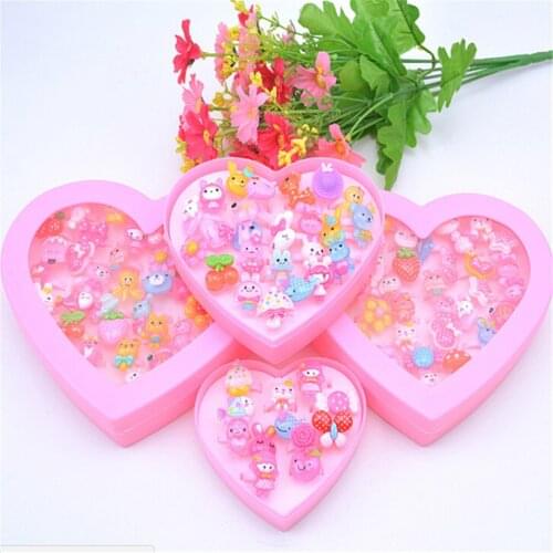 24pcs/set Mix Animals Rabbit Flower Heart Baby Kids Girl Childrens Cartoon Rings With Display Box For Christmas Gift