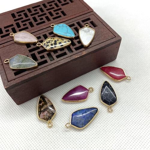 3pcs Natural Stone Pendant DIY Handmade Jewelry Accessories Irregular Mixed Colors Speckled Stone Turquoise Carved Face 14x28mm