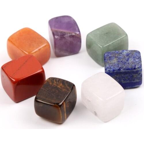 7pcs/set Reiki Chakra Healing Energy Mineral Beads Natural Lazuli Lapis Rose Quartzs Tiger Eye Square Stone Beads Decoration