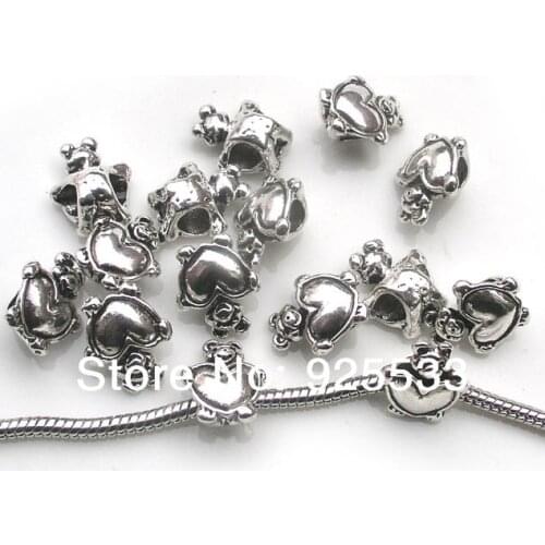 Free shipping 50pcs 12x15mm big hole antique metal bear beads fit European bracelet jewelry DIY