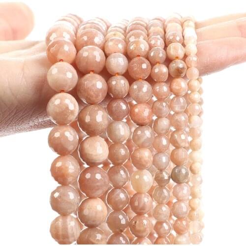 Natural Stone Sunstone Beads Smooth Faceted Yellow Round Loose Spacer Bead For Jewelry Making Bracelets DIY Strand 4/6/8/10mm