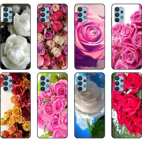 Black tpu Case For Samsung galaxy A32 A42 A52 A72 4g 5g S21 PLUS ultra back cover Flowers