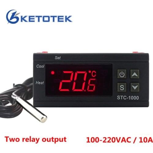 STC 1000 Digital Temperature Controller Two Relay Output LED Thermostat Incubator 110V 220V 10A with Heater and Cooler