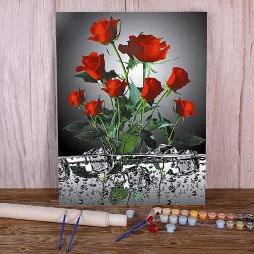 Flower Rose Painting By Numbers Set Acrylic Paints 40*50 Paiting By Numbers Decoration For Adults Wholesale Handicraft Art