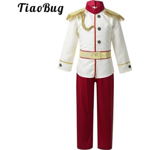 TiaoBug Kids Boys Halloween Medieval Royal Prince Costume Long Sleeves Tops with Pants Set Children Cosplay Theme Party Dress Up