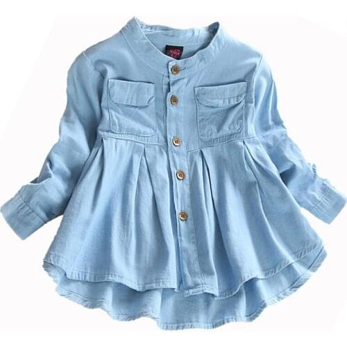 Toddler girl denim blouse soild blue shirt bouse denim for 1.5-10years girls little kid child tops clothes outerwear