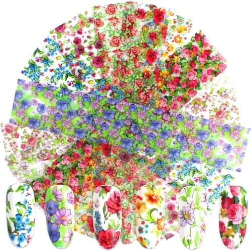 10pcs/1pcs Holographic Foil for Nail Art Transfer Foil Sets Nails Sliders Mix Flowers Stickers Manicure Decal Tips Decoration