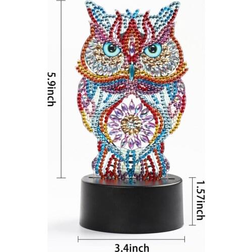 Owl diamond painting light card DIY handmade point drill night light stand lamp color changing light home decoration