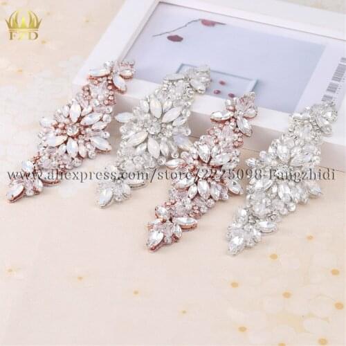 FZD 1 PC Sewing Rhinestones Wedding Belt Opal Appliques Crystal Trimming Hot Fix for Clothes Beaded Iron on Rhinestones Crystal