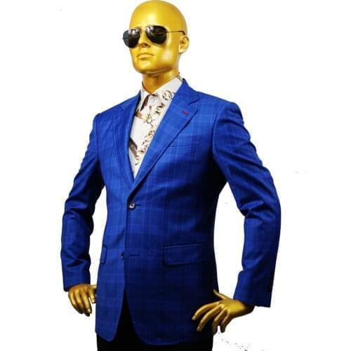 Custom tailor made Mens bespoke suits business formal wedding ware bespoke 2 piece Jacket coat pant royal blue plaid wool
