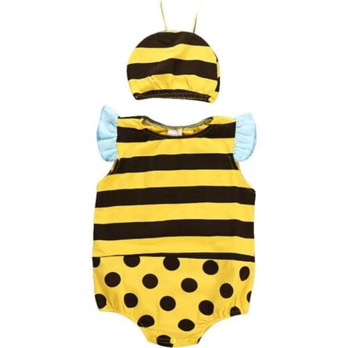 Unisex Infant Baby Sleeveless Triangle Romper Lovely Little Bee Costume Boys Girls Summer Ruffled Sleeve Animal Outfit with Hat