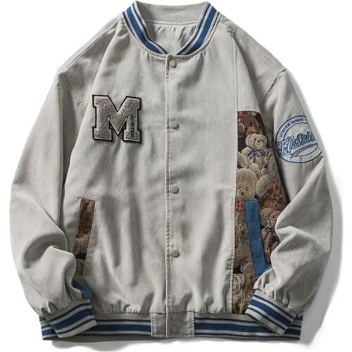 Autumn Men Streetwear Bomber Jackets Hip Hop Embroidery Letter Bear Patchwork 2021 Harajuku Cotton Baseball Jacket Coats Unisex