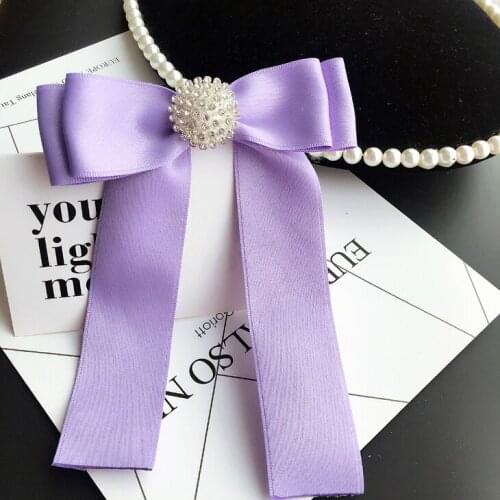 Fashion New Woman Brooches Pins Long Ribbon Bowknot Shiny Rhinestones Trendy Shirt Dress Accessories Fashion Jewelry