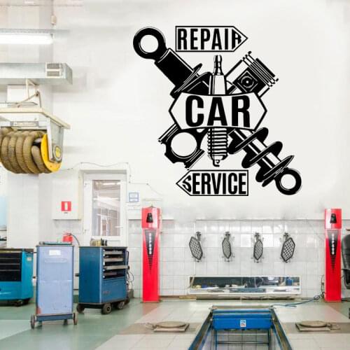 Retro Garage Repair Piston Wall Sticker Car Service Auto Repair Shop Valve Mechanic Tool Wall Decal Vinyl Home Decor S285