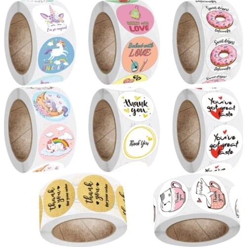 500pcs/roll Thank you Love Design Stickers Candy Cake Bags Sealing Labels Unicorn Birthday Party Scrapbooking Stickers Gift Bags