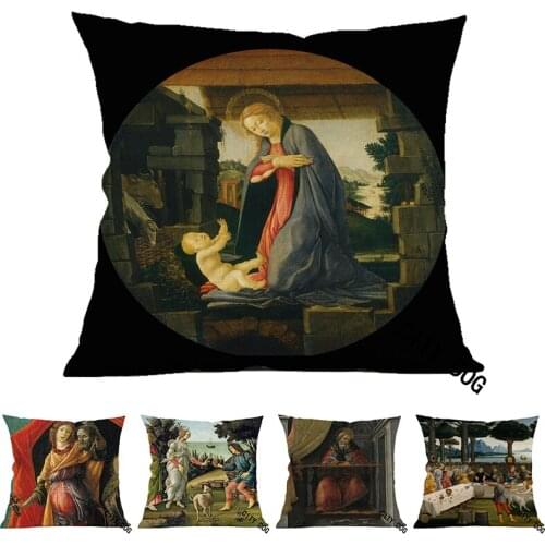 Christian Jesus Adoration of the Virgin to the Infant Christ Painting art Cotton linen square pillow Cushion cover Home Decor