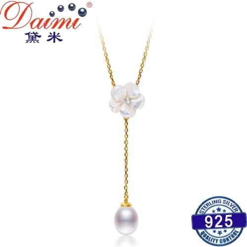 DAIMI Romantic Peach Blossom S925 Sliver Necklace Pendant About 7mm Water Drop Freshwater Pearl Pendant