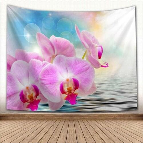 Custom Orchid Flower Tapestry Colorful Psychedelic Decorative Carpet Wall Fabric For Living Room Bedroom Tapestries Accessories