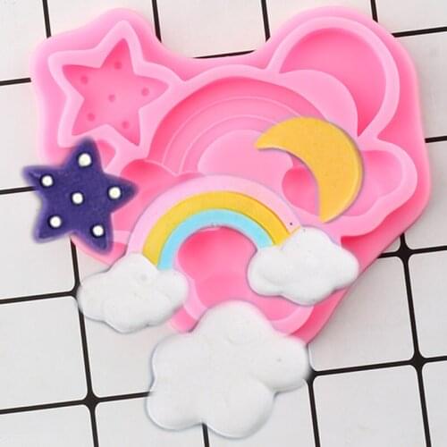 Rainbow White Cloud Star Moon Cake Border Silicone Mold Cupcake Topper Fondant Cake Decorating Tools Candy Clay Chocolate Molds