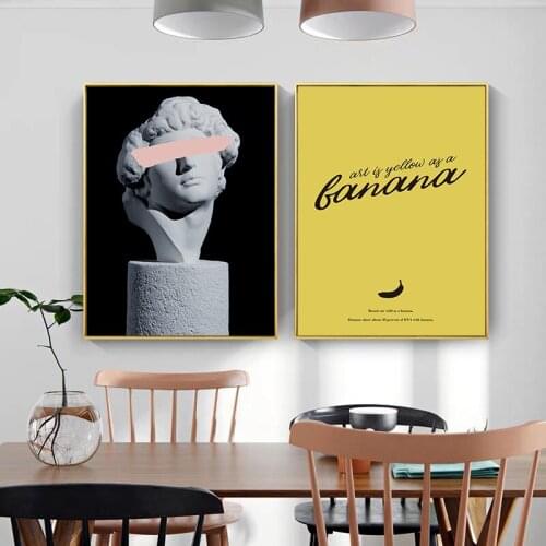 Retro David Sculpture Renaissance Posters HD Prints Yellow Banana Canvas Painting Modern Wall Art Corridor Room Home Decor