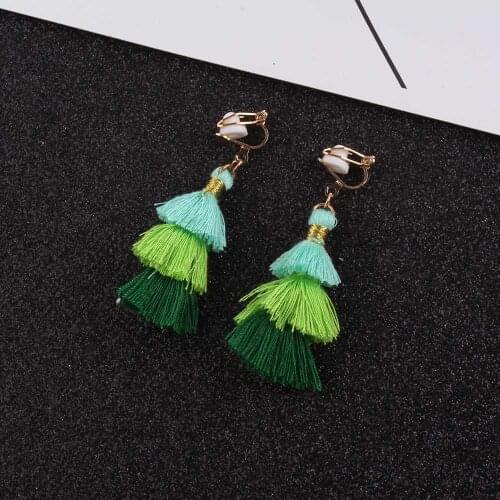 JIOFREE Tassel Clip on Earrings for Women 3 Layered Fringe Earrings Without Piercing Fake Ear Jewelry No Pierced Clip On Earring