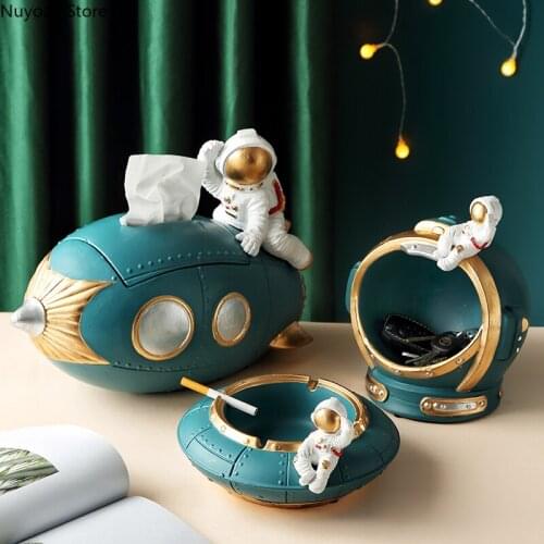 Space Astronaut Tissue Box Home Decor Nordic Desktop Napkin Holder Light Luxury Storage Supplies Decoration Resin Tissue Box