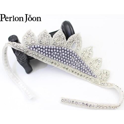 1pcs purple blue pearl hand-stitched bridal crown tiara rhinestone crystal Wedding belt headband decoration accessories WH032