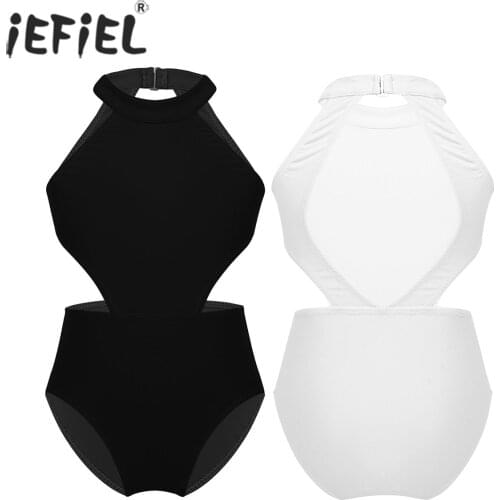 IEFiEL Girls Teen Halter Hollow Waist Ballet Leotards Dancewear Kids Gymnastics Leotard Bodysuit Practice Ballroom Dance Costume