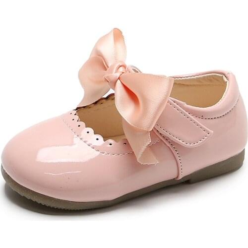 Princess Girls Shoes Toddlers Infants Leather Shoes Childrens Flats With Ribbon Bow-knot PU Patent Leather Kids Mary Janes Soft