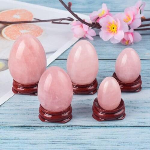 Undrilled Yoni Egg Natural Rose Quartz Mineral Ball with Wooden Base Kegel Vaginal Exercise Pelvic Floor Muscle Tightening Train