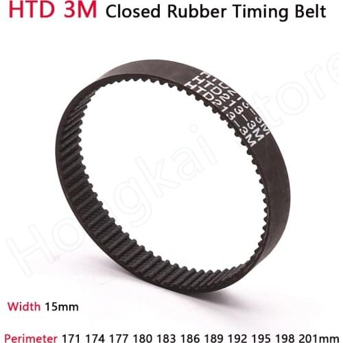 1pc Width 15mm HTD 3M Closed Rubber Timing Belt Pitch 3mm Perimeter 171 174 177 180 183 186 189 192 195 198 201mm Drive Belts