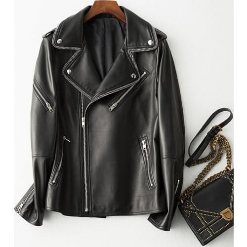 New Genuine Leather 2020 Women 100% Sheepskin Coat Spring Autumn Motorcycle Biker Jacket Veste Femme R7214