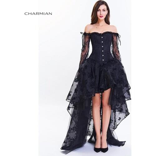 Charmian Womens Vintage Steampunk Corset Dress Victorian Retro Gothic Top Burlesque Lace Corset and Bustiers Party Dress