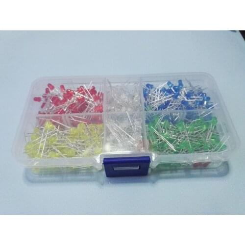 1 Box 500 pcs 3mm LED = 5 Colour * 100PCS Yellow White Red Green Blue 5 Value mix Color Led Diode High Bright Mixed Kit F3mm