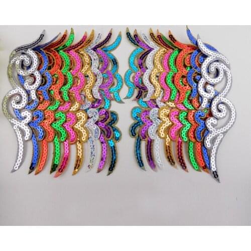 40pairs Sequined Appliqued Mirror Pair Cosplay Trims Floral Iron On Headwear Sequin Embroidery Patches Opera Dress 17.5*4.5cm