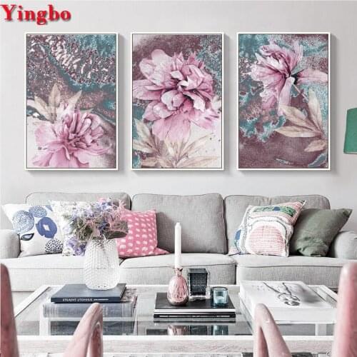 3 Pcs 5d diamond painting pink flowers diamond embroidery mosaic diy round square diamond mazayka Nordic decoration Abstract
