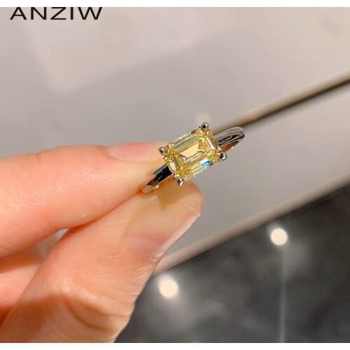 ANZIW Sterling Silver Emerald Cut Lab Created Diamond Classic Solitaire Engagement Ring Adjustable For Women Jewelry Gifts