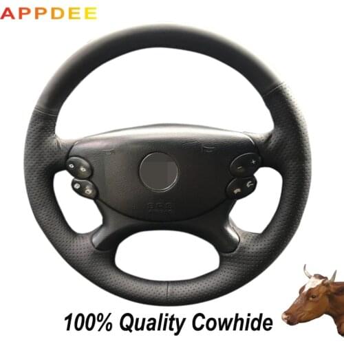 APPDEE Black Genuine Leather Car Steering Wheel Cover for Mercedes Benz E-Class W211 E230 E280 E350 CLS-Class CLS350 CLS500