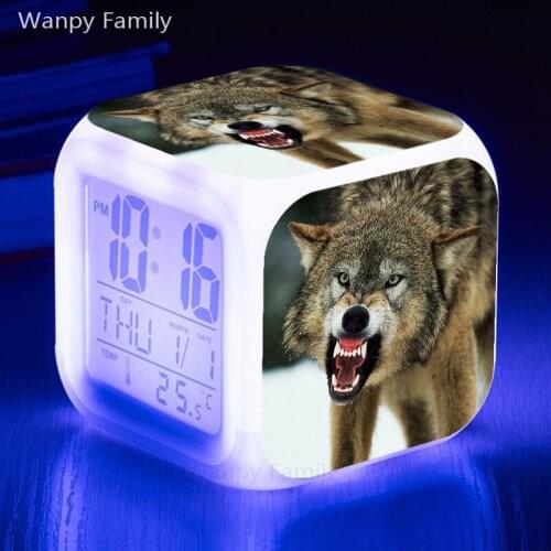 Roaring Wolf Alarm Clock LED Color Changing Glowing Digital Alarm Clock For Kids Birthday Gifts Multifunction Electronic Clocks