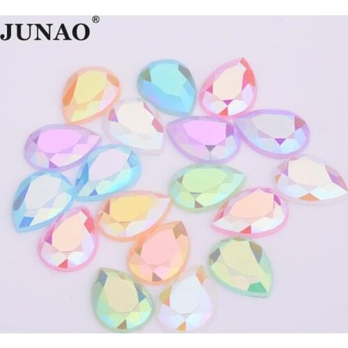 JUNAO 10x14mm 13x18mm Glitter Drop Rhinestones Decorations Acrylic Crystal Beads Glue on Flatback Stones DIY Gem Diamond Crafts