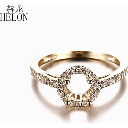 HELON 6mm Round Solid 10k Yellow Gold Genuine Natural Diamonds Semi Mount Engagement Wedding Ring Women Trendy Fine Jewelry Gift