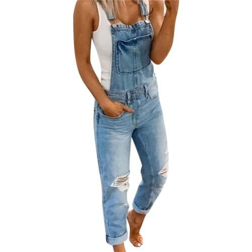 Women Slim Fit Pants Ripped Jeans Denim Jumpsuit Casual Fashion Suspenders Printed Overalls Female Washed Streetwear