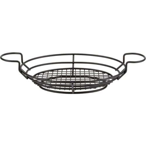 French Fries Basket Fast Food Basket Wrought Iron Black Rectangular Wire Mesh Basket with 2 Sauce Bowls