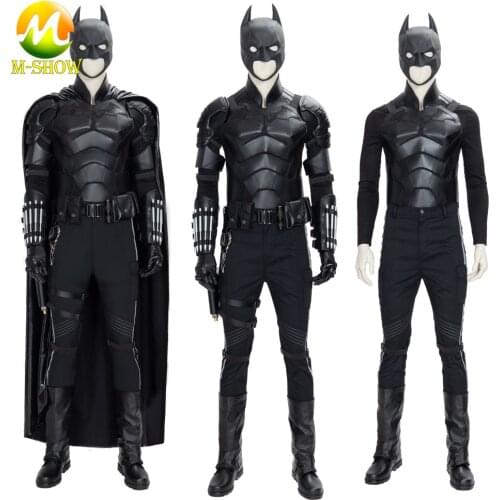 2021 The Batsuit Robert Pattinson Inspired Costume Bruce Wayne Cosplay Costume Vest Mask Gloves Luxious Armor Suit Men Outfits