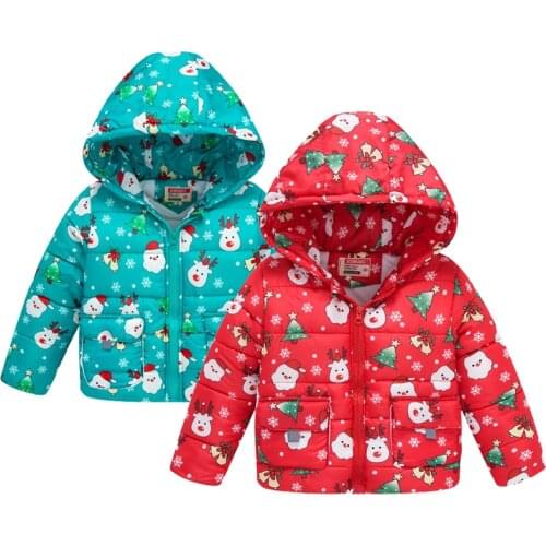 Christmas Winter Girls Boys Jacket Cute Cartoon Keep Warm Fashion Christmas Coat Hooded Zipper Casual Baby Outerwear Kid Clothes