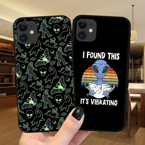Cute Alien Space Phone Case For iPhone 11 12 Pro Max X XR 6 6S 7 8 Plus 5S SE 2020 XSMax 12Mini 12Pro 11Pro Silicone Black Cover
